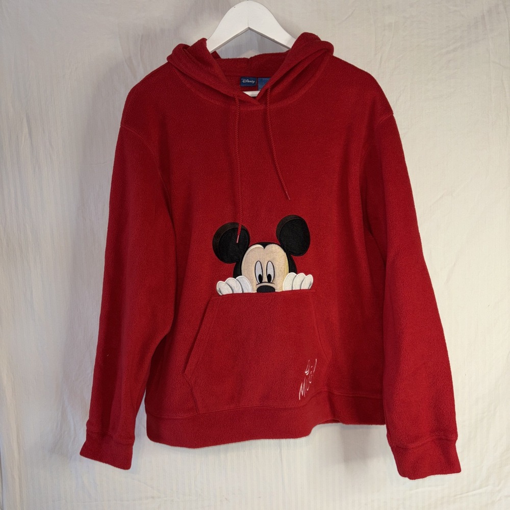 Vintage Mickey Mouse Sweatshirt Size XL Red Fleece Hoodie